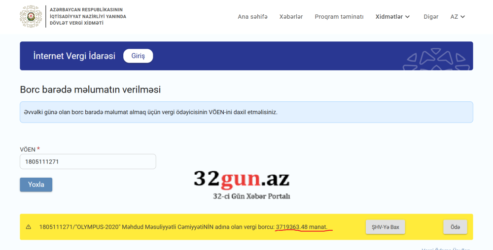 "OLYMPUS-2020" MMC-nin 3,7 milyon manatlıq vergi borcu var- FOTO